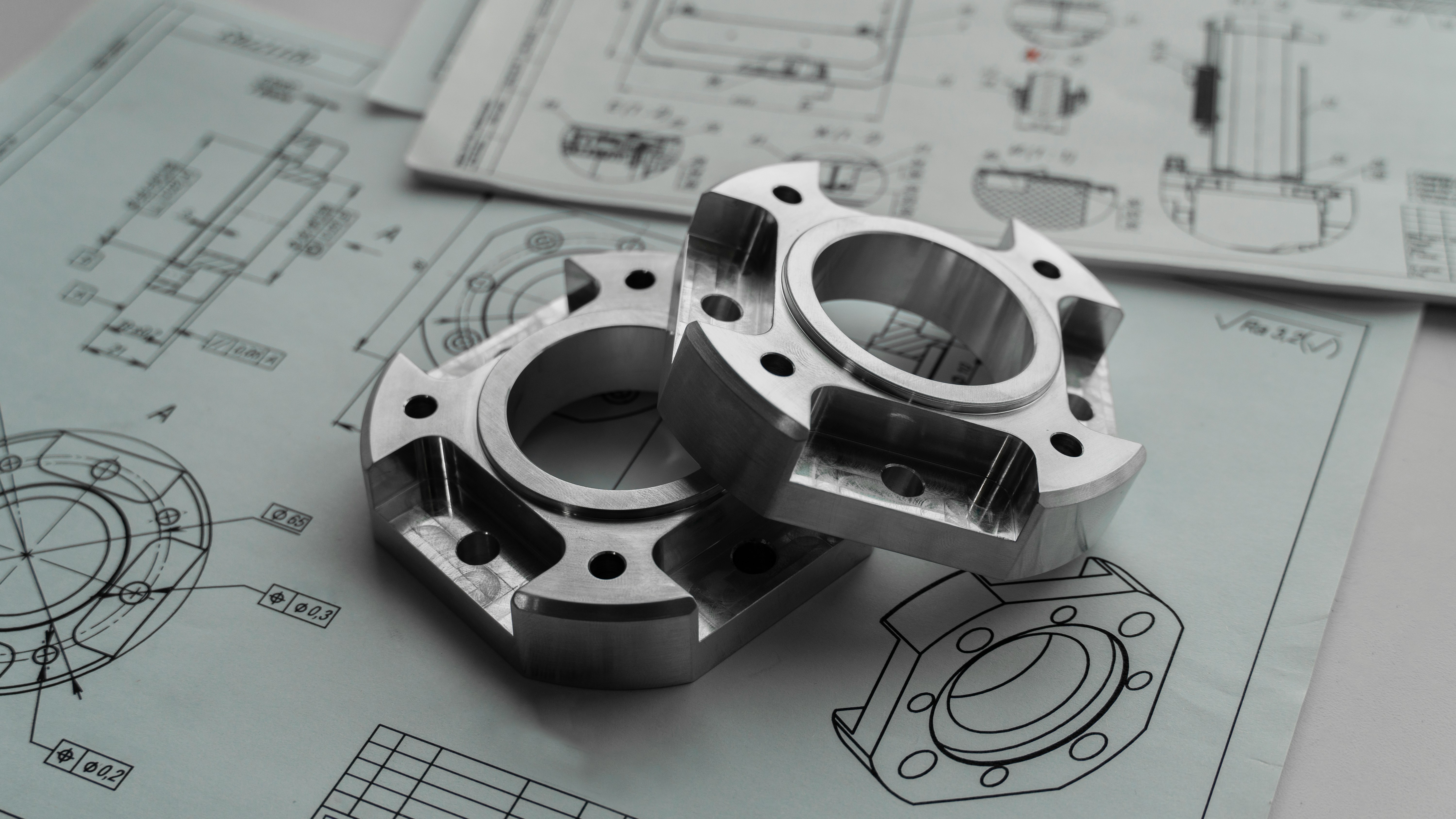 Precision machined parts on engineering drawings